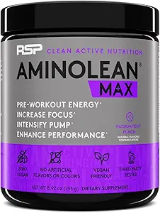 RSP NUTRITION AminoLean MAX Pre Workout - Intensive Energie, Massive Pumps, Laser Fokus mit natürlichem Koffein, Nitric Oxide, Beta Alanine, BCAAs, Nootropics, 25 Serv