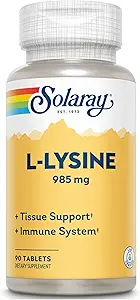 Solaray L-Lysine - 90 Tabletten - Gewebe- und Immunsystemunterstützung - Vegan, Non-GMO - 30 Servierungen