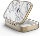 Pille Case Pille Box mit Spiegel Retro 2 Compartment Small Pill Case für Geldbörse oder Tasche Bronze Rechteckige Pille Box oder Vitamine, Fischöl, Ergänzungen, Pille Enthalten Reise-Geschenke(Weißer Marmor)