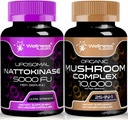 Nattokinase Supplement Kapseln - 5000 FU - Enzyme aus reinen japanischen Natto Extrakt | Organic Mushroom Supplement Kapseln - 10000mg - 25 in 1 Pilz Complex Kapseln