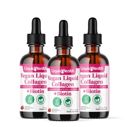 LIQUIDHEALTH 100% Vegan Collagen Plus Biotin 100.000mcg Flüssigkeitstropfen - Pflanzenbasierte flüssiges Kollagen für Damen und Herren - Haar- und Nagelwachstum, Hautgesundheit, steigert Stoffwechsel - Made in USA, Non-GMO (3 Pack)