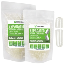 XPRS Nutra Vegan Größe 000 Getrennte Kapseln- 500 Count Premium Leere Kapseln Getrennt in Taschen - Klare leere Kapseln - 000 Tabletten für DIY Ergänzung Füllung