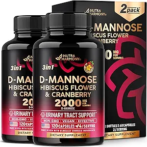 D-Mannose 2000mg mit Cranberry 500mg & Hibiscus - Klinisch getestete Stärke für Urinary Tract Health - Supplement für Damen - Bladder, Liver & Microflora Support - Made in USA - Vegan, Pack von 2