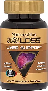 Natures Plus AgeLoss Liver Support - 90 Kapseln - mit Artichoke, Milk Thistle & Choline - Vegetarisch, Glutenfrei - 30 Portionen