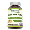 Pure Naturals Ashwagandha 500 Mg pro Portion 120 Veggie Kapseln Ergänzung | Hergestellt mit natürlichen Ashwagandha | Non-GMO | Gluten Free | Made in USA