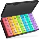 BUG HULL Pill Organizer 3 Mal pro Tag, Große wöchentliche Medizin Pill Organizer 3X pro Tag, 7 Tage Pill Box Cases Morgen Mittag Abend für Vitamin, Cod-Liver Öl, Beilagen (Rainbow Black)