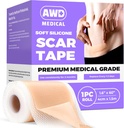 AWD Silikon Narben für chirurgische Narben - Nahtlose medizinische Grade Silikon Narbenband für C Abschnitt, Tummy Tuck Tape - Silikon Haut Patches nach Chirurgie Must Haves (1.6" x 60" Nahtlose Rolle)