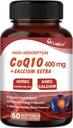 CoQ10 400mg Kapseln, Coenzym Q10 Hohe Absorptionsergänzungsmittel | Herz unterstützt & Zelluläre Energieproduktionsergänzung, No Dairy, No Gluten - 60 Kapseln (30 Serv)