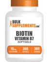 BulkSupplements.com Biotin 10000mcg Softgels - Vitamin B7, Biotin Vitamine für Haare, Haut und Nägel, Biotin Supplement - Glutenfrei, 1 Softgel pro Portion, 365 Count (Paket von 1)