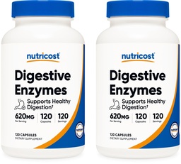 Nutricost Digestive Enzyme 620mg, 120 Veggie Kapseln (2 Flaschen) - Komplette Verdauungsenzymergänzung