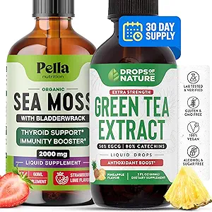 PELLA NUTRITION Sea Moss Bio Flüssigkeitstropfen | Tropfen Natur Grüner Tee Extrakt | Bundle