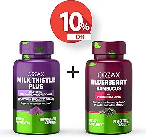 ORZAX Milk Thistle Plus mit Dandelion und Artichoke 120 Vegatable Capsules und Elderberry Capsules 2000mg Sambucus, Bundle