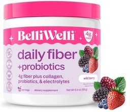 Belli Welli Fiber Supplement für Damen und Herren – Premium Daily Fiber Powder from Organic Acacia with Added Collagen, Electrolytes & Probiotics – No Bloat, Constipation & Gut Health Support (Wild Berry)
