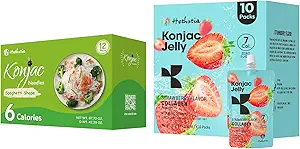 Hethstia Konjac Jelly Strawberry Flavor Collagen Peptides 10 Packs und Konjac Spaghetti Gluten Free 12 Packs, Low Calorie, Sugar Free, Keto, Healthy Food