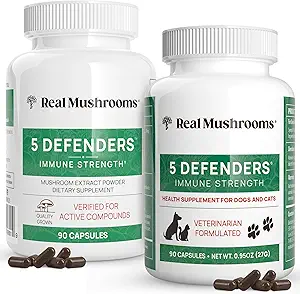 Reale Pilze 5 Verteidiger für Menschen (90ct) & Haustiere (90ct) - Kapseln Bundle - Chaga, Shiitake, Maitake, Türkei Tail & Reishi Mushroom - für Immunstärke & Gesamt Wohlbefinden - Vegan, Non-GMO