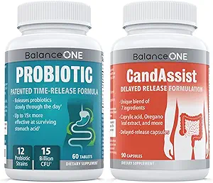 Balance ONE Probiotic & CandAssist Bundle | 15 Billion Time-Release Probiotic | Natural Cleanse mit Caprylic Acid, Berberine