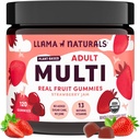 Llama Naturals Multivitamin für Damen und Herren, Vegan, Bio-Gummien mit Vitamin D, C & K, Erwachsene echte Frucht-Gummi-Vitamine, Kaubare Multivitamin-Ergänzung, keine hinzugefügt Zuckerrohr, Erdbeere, 120 Ct