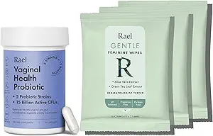 Rael Bundle - Probiotika Ergänzungen für Frauen, Verdauungsenzyme, Urinary Tract Health (30 Tage Versorgung) & Flushable Feminine Wipes, pH Balance (10 Count, Pack of 3)