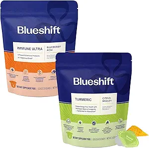 Blueshift Immune Ultra & Kurkuma Citrus Medley Bundle - Immununterstützung Pulver, Kurkuma Pulver Pods für Wasser, Vitamin C & Curcumin Ergänzungen- Immune Ultra (14 Pack) & Kurkuma Citrus (14 Pack)