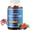 O NUTRITIONEN Premium Sea Moss Gummis Made with Irish Sea Moss, Burdock Root und Bladderwrack -Seamos Raw Alkaline Ergänzung