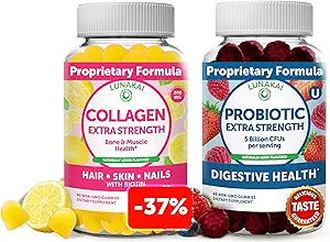 Lunakai Collagen und Probiotic Gummies Bundle - Non-GMO, Glutenfrei - Anti Aging, Haarwachstum, Hautpflege & starke Nägel und Verdauungsgesundheit - 30 Tage Versorgung