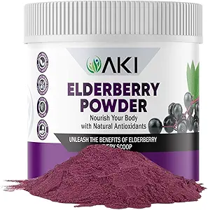 AKI Elderberry Powder | Nourish Ihr Körper mit idealen Vitaminen & Nährstoffen | Pulver für glatte Oatmeal Yougurt - Non-GMO 5.30 Oz / 150 g
