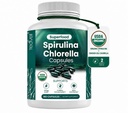 Teaveli Bio Spirulina und Chlorella Kapseln – 180 Chlorophyll Pillen, Blau Grün Algen Pulver Kapseln zur Unterstützung von Detox, Mitochondrien & Energie– 3X Mehr Chlorella Spirulina Pulver/Serving