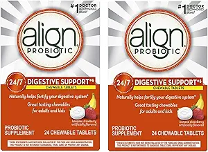 Align Probiotic Supplement Kaubare Tabletten Banana Strawberry Smoothie - 24 ct, Paket von 2