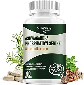 GREENPEOPLE L-Ergothioneine 25MG Complex Capsules - 90 CT 9 in1 Brain Supplement mit Ashwagandha & Phosphatidylserine zur Begründung & Gedächtnis/Learning & Konzentration/Focus