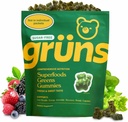 Grüns Adult Sugar-Free Super Greens Gummis - Superfood Gummy Bears mit Spirulina, Chlorella, Fiber & Prebiotics für Verdauungsgesundheit, Adaptogen Supplement mit 20 Vitaminen & Minerals, 2 Wochen Versorgung