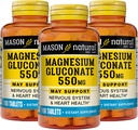 Mason Natural Magnesium Gluconate 550 mg, 300 Tage Versorgung für normales gesundes Herz und Nervous System Unterstützung, 100 Tabletten (Pack von 3)