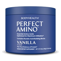 BodyHealth PerfectAmino Powder - BCAA und EAA Pulver für Vor- und Nacharbeit - Aminosäure Energy Drink für Männer und Frauen, um Lean Muskel und Erholung zu unterstützen - Vanille - 30 Servietten