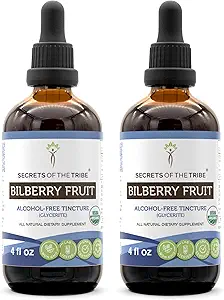 Secrets of the Tribe Bilberry Fruit USDA Organic | Alkoholfreier Extrakt, hochkarätige Kräutertropfen, Vision | Aus 100% zertifizierter Bio Bilberry (Vaccinium Myrtillus) Getrocknete Frucht 2x4 oz