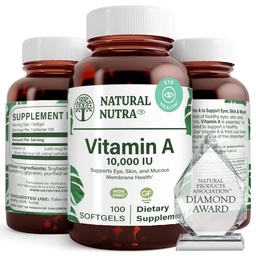 Natürliche Nutra Vitamin A 10.000 IU Softgels – Hohe Potenz Augen und Haut Vitamine – Glutenfreies Vitamin Ein Nahrungsergänzungsmittel für Seh- und Hautgesundheit – Fish Liver Oil for Men and Women, Gluten Free 100 Softgels