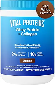 Vitalproteine Whey Protein Powder+ Collagen Peptides, 24g Protein Supporting Recovery & Joint Health, mit Vitamin C, Über 16 Servierungen - Vanilla 21.7oz