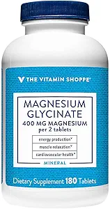 Das Vitamin Shoppe Magnesium Glycinate 400MG - High-Absorption Formel zur Unterstützung der Energieproduktion, zur Förderung der Muskelentspannung und zur Verbesserung der Herzgesundheit für Gesamt-Wellness (180 Tabletten)
