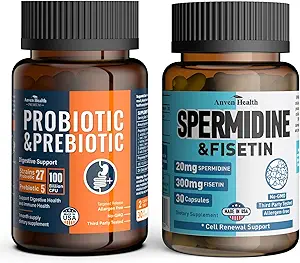 Probiotics & Spermidin Supplement - 100B CFU, 27 Strains, 20mg Spermidin, 300mg Fisetin für Gutgesundheit, Zellerneuerung und Langlebigkeit