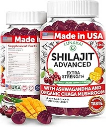 Lunakai USA Made Pure Shilajit Gummies 1200mg mit Ashwagandha & Chaga - Himalayan Shilajit für Männer & Frauen, Energie & Vitalität Unterstützung, 60ct