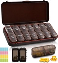 Wöchentlich Pill Organizer 2 Mal pro Tag + 2 Detachable Pill Organizer Kit - AM PM Travel Pill Organizer für Vitamin Medizin Supplement Fish Oil, Brown Daily Pill Case 2 Mal pro Tag