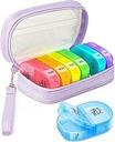 Süße Pille Organizer 2 Mal am Tag, PU-Leder Pille Fall für Frauen, Tragbare wöchentliche Pille Box für Geldbeutel mit Aufbewahrungstasche Vitamine, Medikamente, Fischöle, Beilagen (Purple)