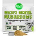 MAJU's Mental Mushroom Powder Extract, Strong Lions Mane, Chaga, Reishi, Cordyceps, Fruchtkörper für Kaffee, Immunsystem Booster, Nootropic Brain Supplement, Speicher, Organische Pilze