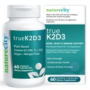 NatureCity TrueK2D3 Pflanzenbasiertes Vitamin K2 MK7 (90 mcg) & D3 von Algae(2.500 IU) 2 in 1 Vitamin D3 K2 Nahrungsergänzung für Knochen, Herz und Immungesundheit – 60 Veggie Kapseln