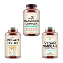 AMANDEAN Premium Magnesium Complex, Vegan Omega 3, Vegan D3+K2 Bundle. Pflanzenbasierte Immununterstützung. Algae DHA & EPA. Qualität Schlaf, Fokus & Stimmung. Unterstützt gesundes Herz, Gehirn, Gelenke & Augen
