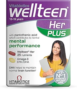 Vitabiotics Wellteen Her Plus Omega-3 - Erweiterte Ernährungsunterstützung für Jugendliche und junge Frauen Alter 13-19 - 56 Tabletten und Kapseln
