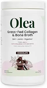 Olea Advanced Collagen & Bone Broth Powder, 10g hydrolysiertes Kollagen, 5g Bone Broth, Hyaluronsäure, Probiotika, Enzyme – Unterstützt Haut, Haare, Nägel, &amp; Gut Gesundheit, Rich Chocolate