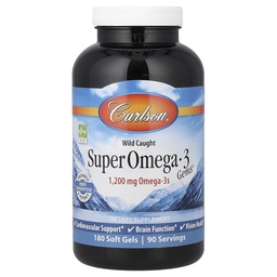 Carlson - Super Omega-3 Edelsteine, 1200 mg Omega-3, Herz-Kreislauf-Unterstützung, Gehirnfunktion & Vision Gesundheit, 180 weiche Gele