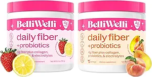 Daily Fiber Supplement Bundle mit Collagen, Probiotics & Elektrolyten - Peach Mango & Strawberry Lemonade Flavors - Unterstützt Verdauungs-Gesundheit, Debloating, Gut & Hormon Balance - 32 Portionen Gesamt