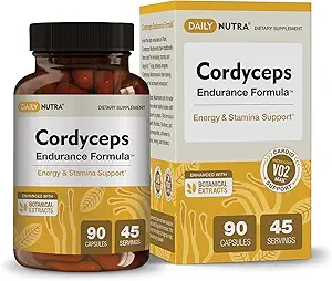 Cordyceps Endurance Formula Natural Energy Supplement - Caffeine Free | Bio Pilzextrakt mit KSM-66 Ashwagandha, Eleuthero & Rhodiola (90 Kapseln)