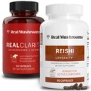 Reale Pilze RealClarity (60ct) und Reishi (90ct) Kapseln Bundle - Pilzergänzung für Psychische Klarheit, Fokus, Entspannung, Schlaf & Langlebigkeit - Vegan, Non-GMO, Verifizierte Ebenen von Beta-Glucans