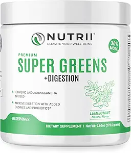 Bio Grüne Immunität Superfood Pulver - Beruhigt Verdauung, steigert gesunde Vitalität und Energie. Fast Acting Formula mit Probiotika, Enzymen, Kurkuma und Ashwagandha (30 Servings Lemon-Mint)